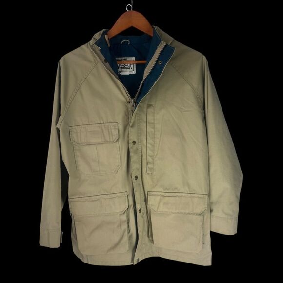 Woolrich Woman Tan Utility Jacket Vintage Hooded Front Zip Sz M - Picture 1 of 8